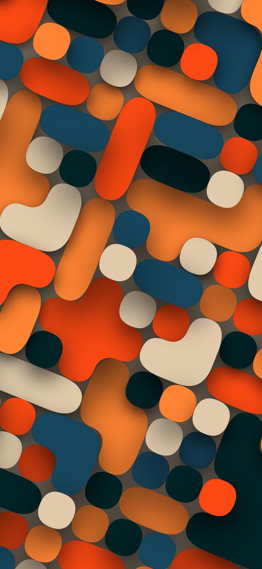 shapes, orange, white, blue, pattern, abstraction