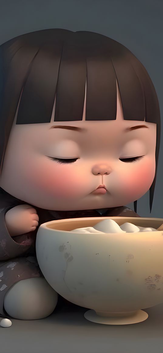 girl, bowl, food, sweet, ai, art