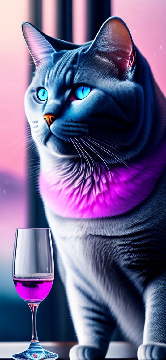 cat, drinks, neon