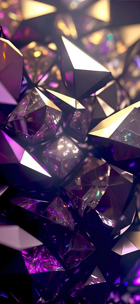 crystals, stones, shards, jewels, glare, purple