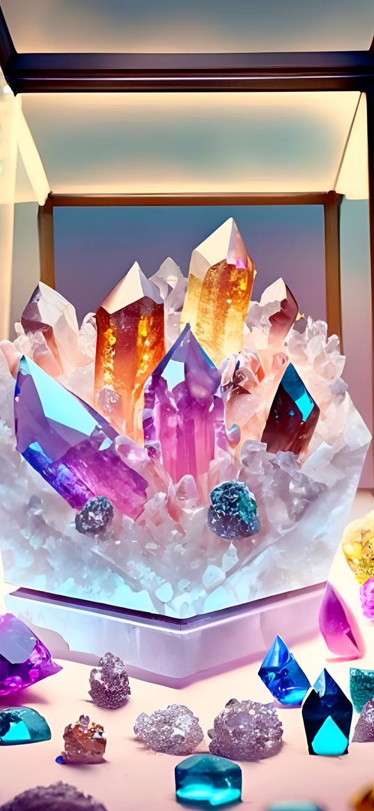 crystals, jewelry, stones, room, light, colored