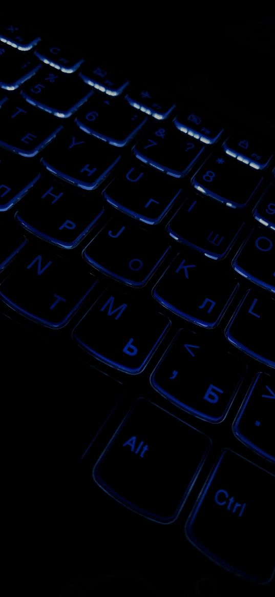 keyboard, laptop, letters, light, blue, dark