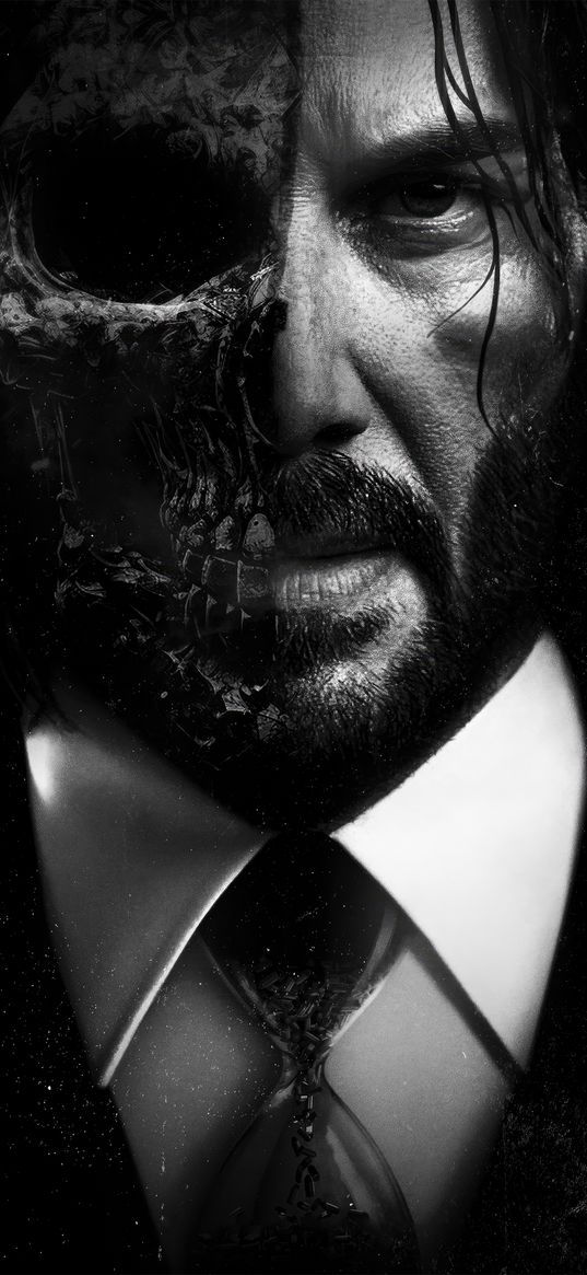 john wick, movie, character, tuxedo, skull, dark