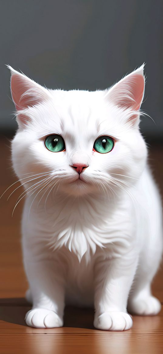 kitten, pet, green eyes, white, fluffy