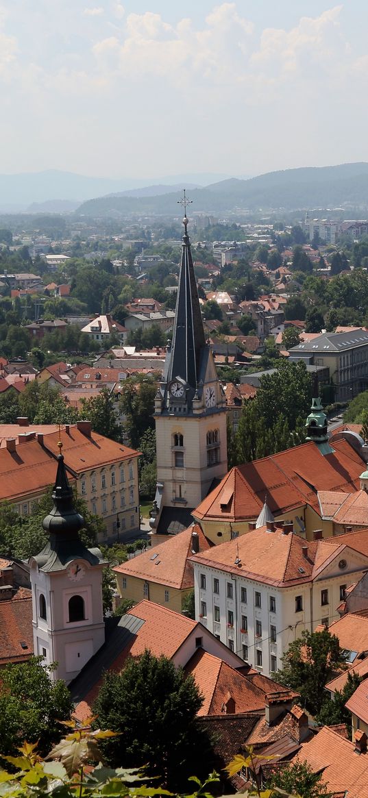 tower, buildings, houses, roofs, city, ljubljana, slovenia