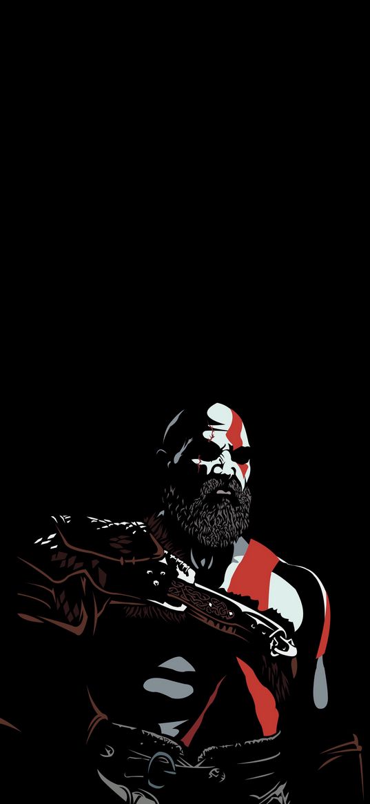 kratos, god of war, game, warrior, black background, art