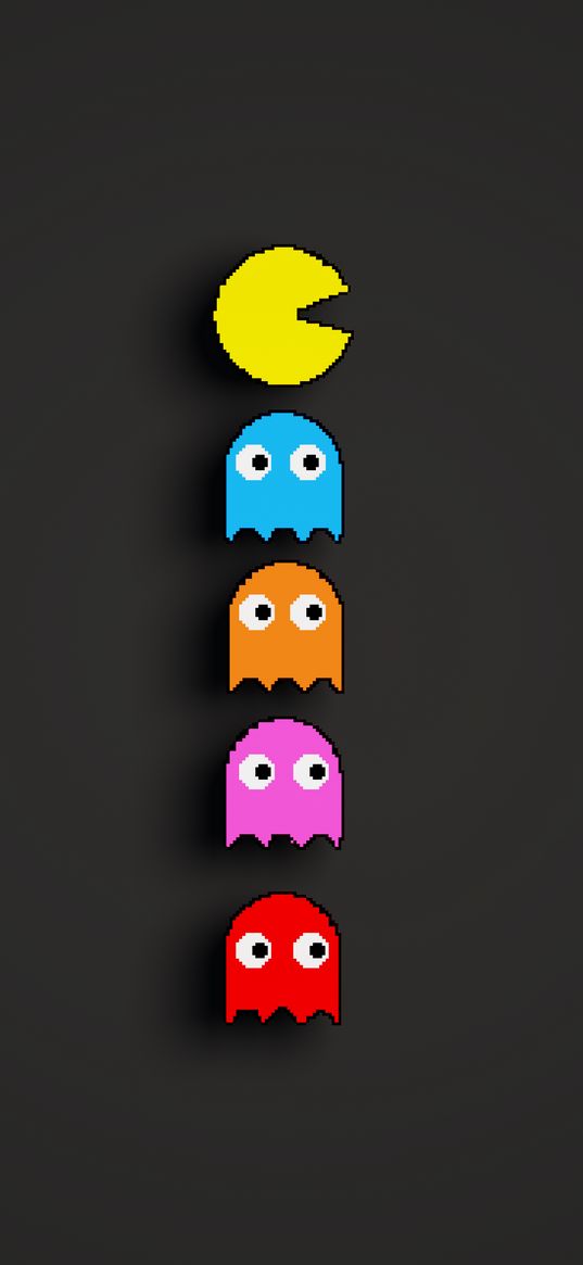 pacman, game, ghosts, smiley face, pixels