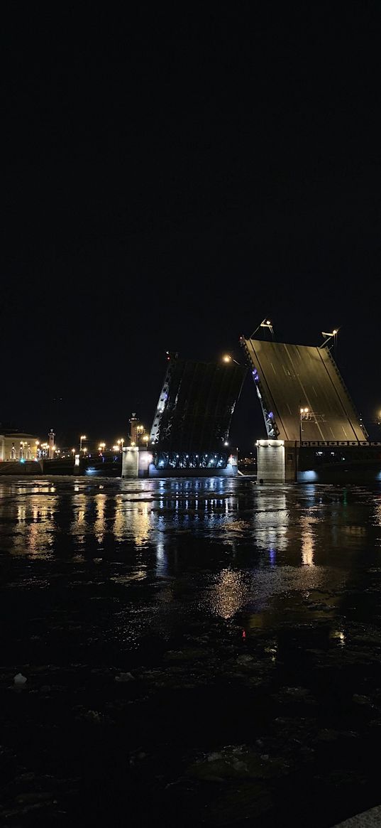 lifting bridges, petersburg, night, city, water