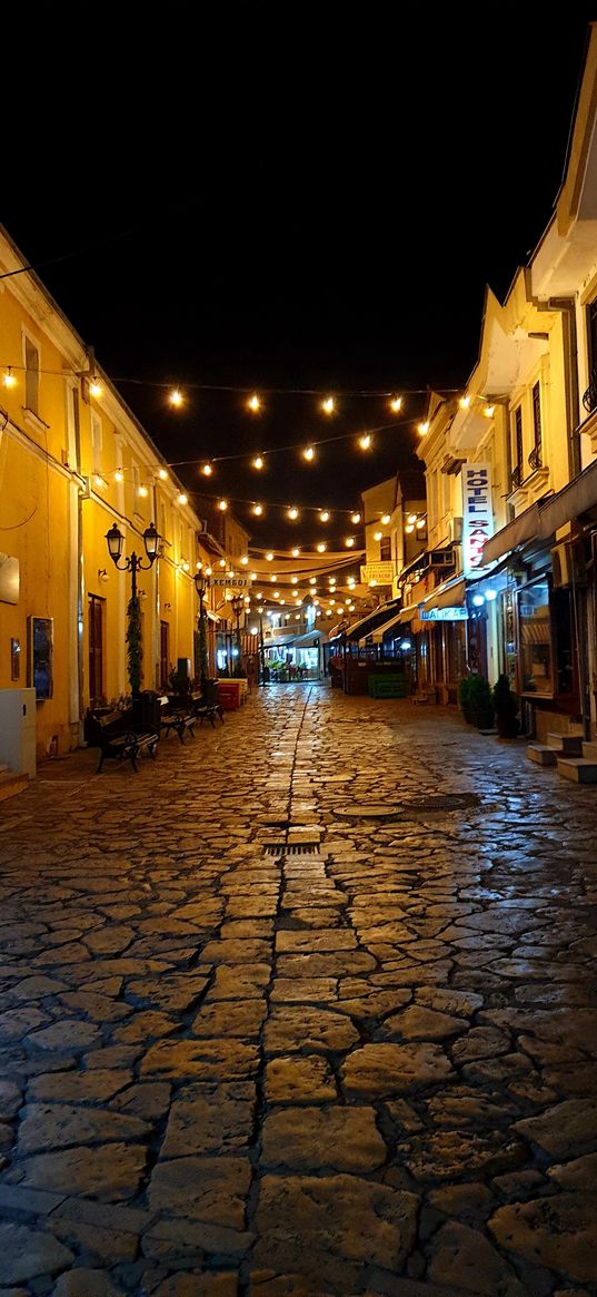 street, night, lanterns, paving stones, turkey