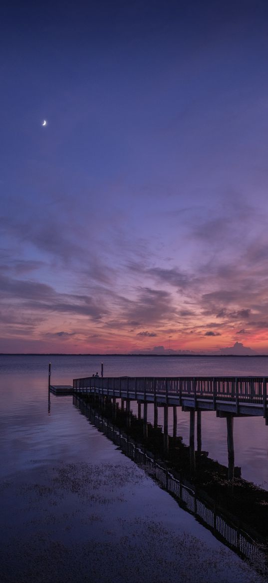 pier, sea, horizon, sky, evening