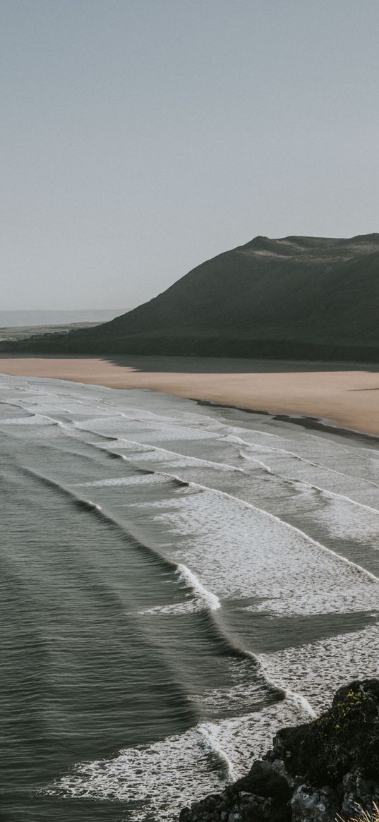 sea, waves, coast, mountains, landscape