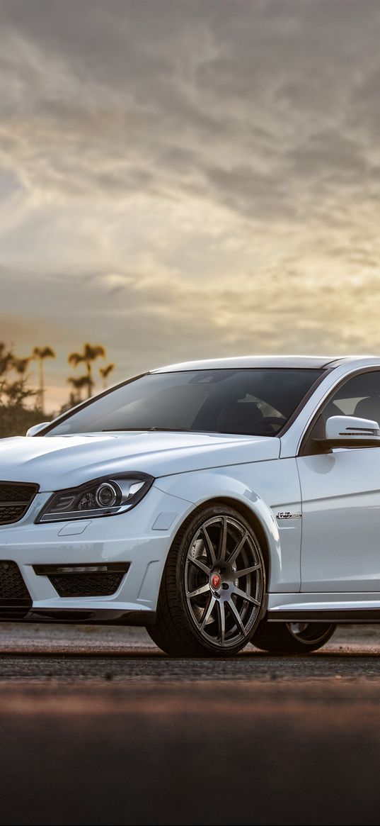 mercedes benz, sunset, sun, mercedes, white