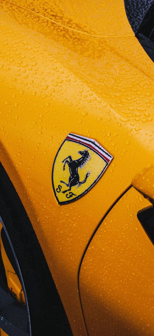 ferrari, car, yellow, wheel