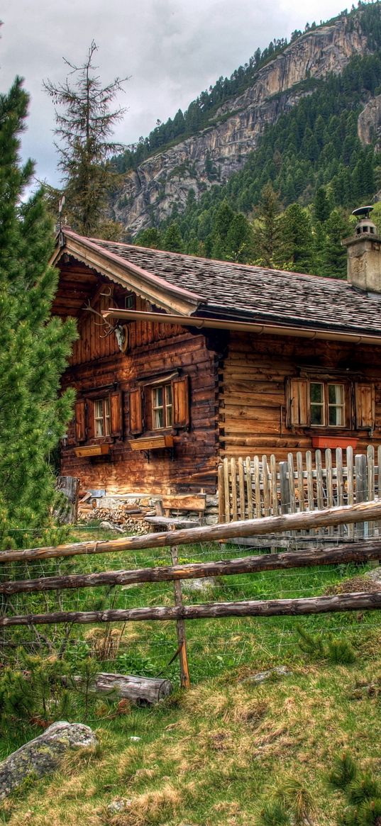 house, austria, alps, wooden fence, landscape