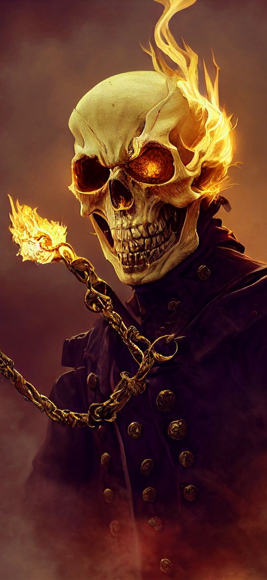 skull, skeleton, uniform, chain, fire, art