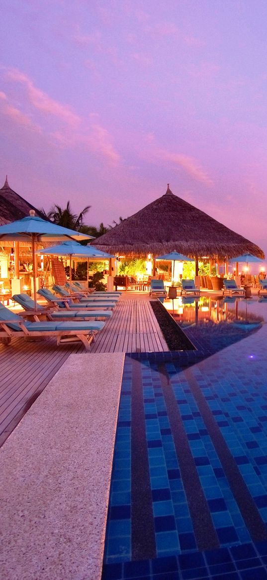 maldives, tropical, beach, resort, evening