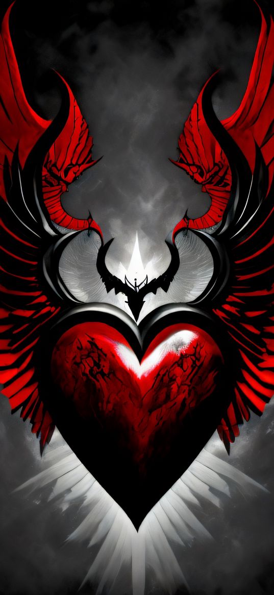 heart, wings, red, heaven