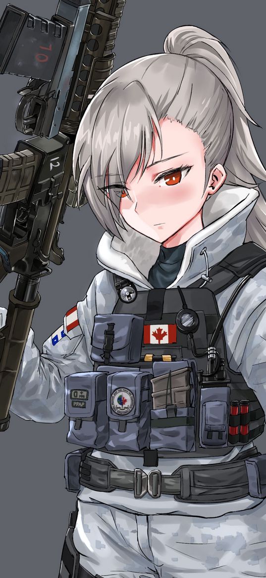 girl, soldier, machine gun, weapon, armor, art