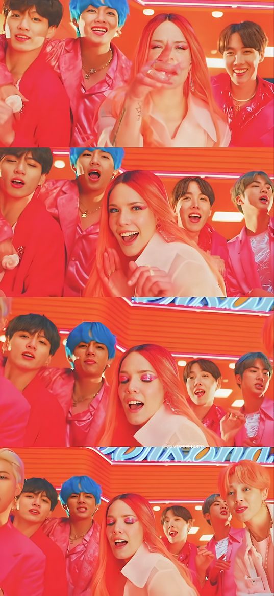 halsey, bts, singer, k-pop, group, collage, bright, pink