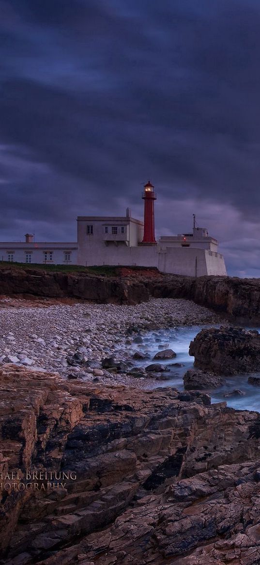 sea, evening, lighthouse, portugal, coast