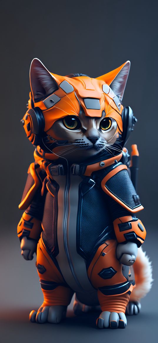 cat, spacesuit, cyborg, orange, science fiction, ai, art