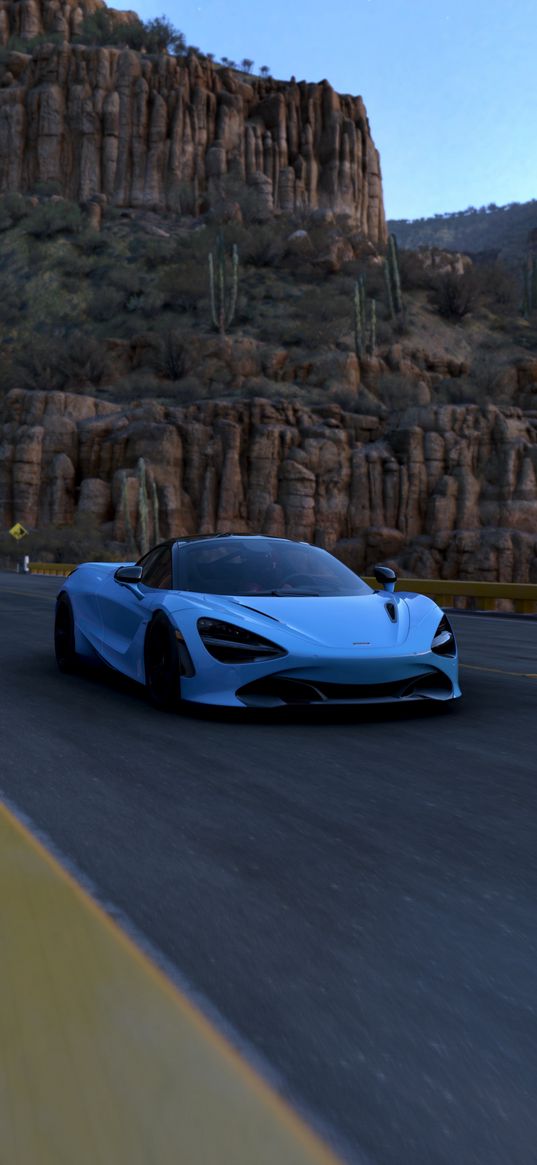 mclaren 720s, mclaren, sports car, car, blue, road, speed, mountains