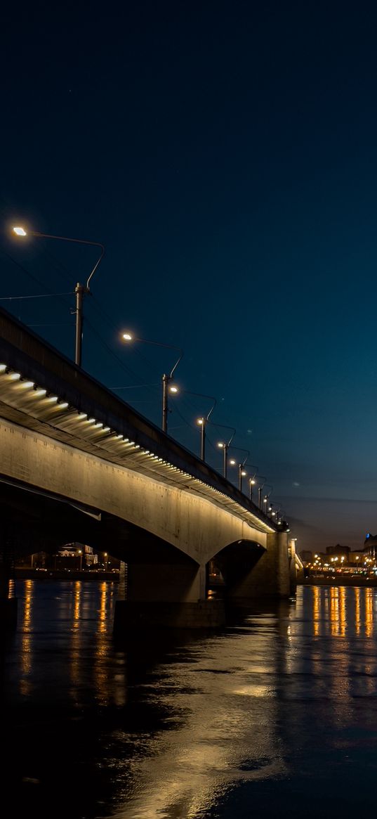 bridge, street, sky, night, lights, st. petersburg