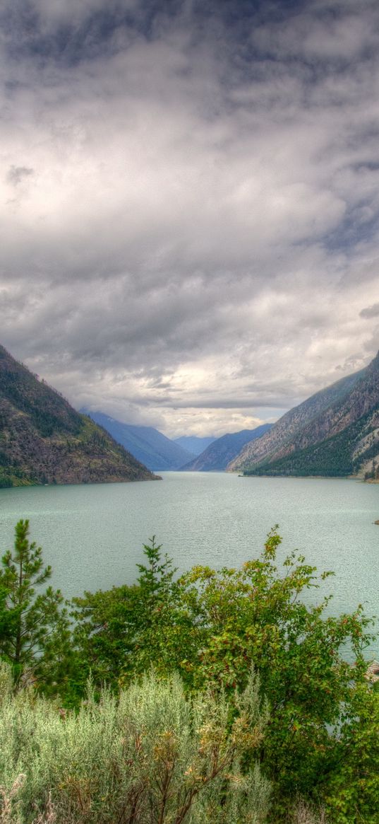 lake, canada, mountain, landscape, seton lillooet, hdr, nature