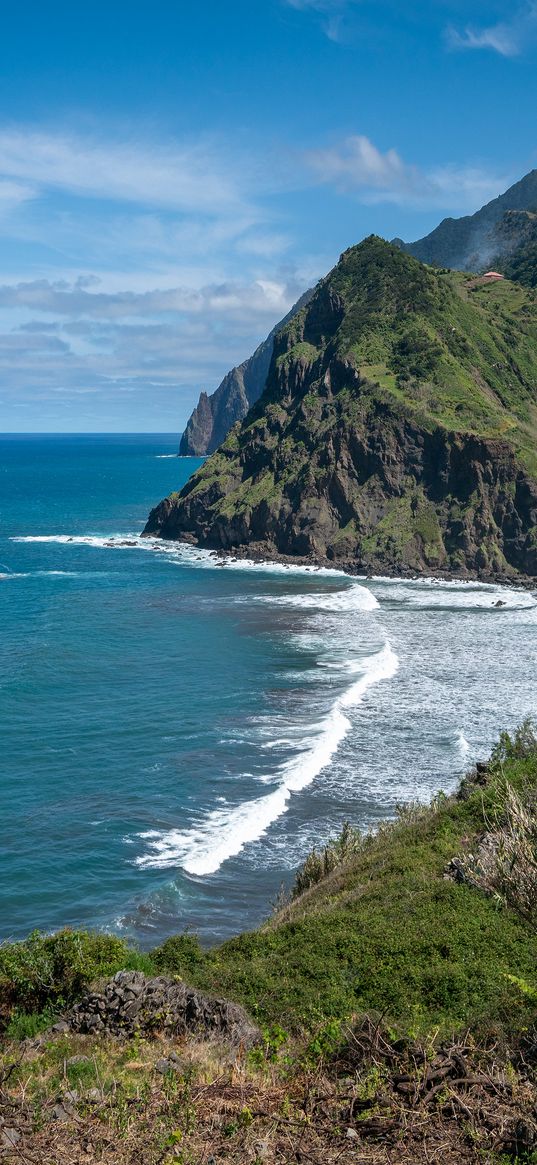 rocks, sea, waves, foam, shore, landscape