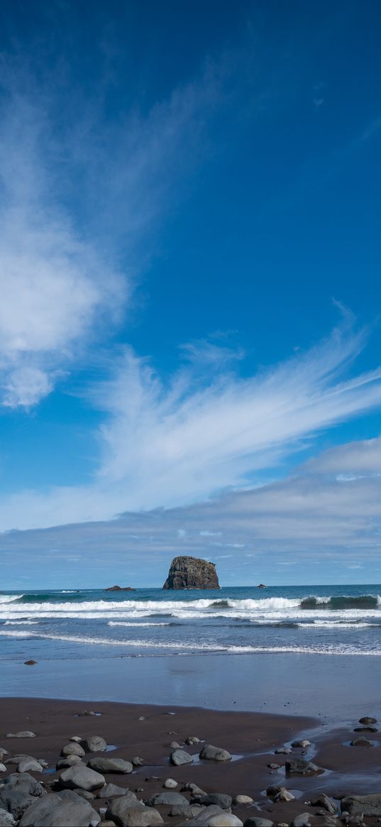 rock, sea, waves, foam, shore, pebbles, landscape