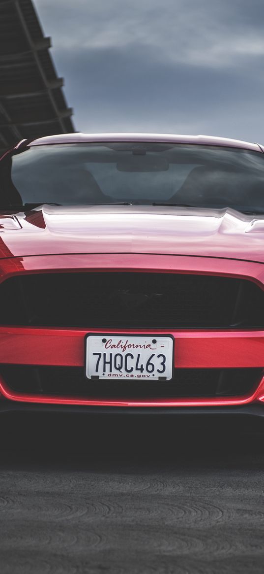 ford mustang, ford, car, red, front view, track