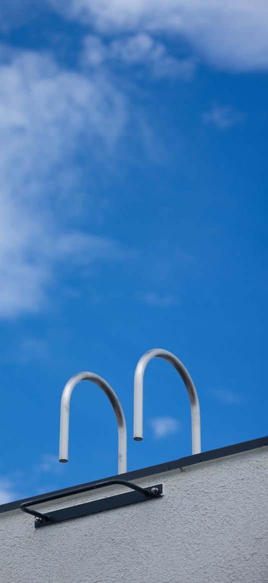 ladder, railings, sky, minimalism