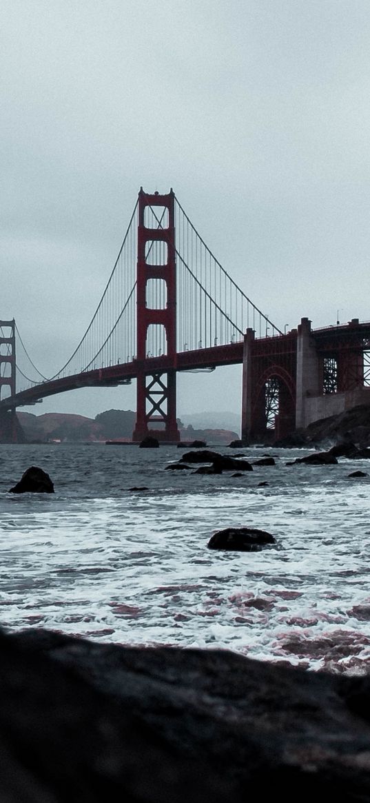 bridge, river, rocks, america