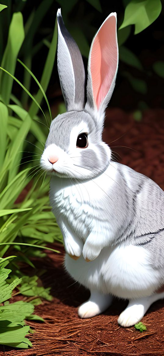 rabbit, bunny, cute, art, nature, white, grey