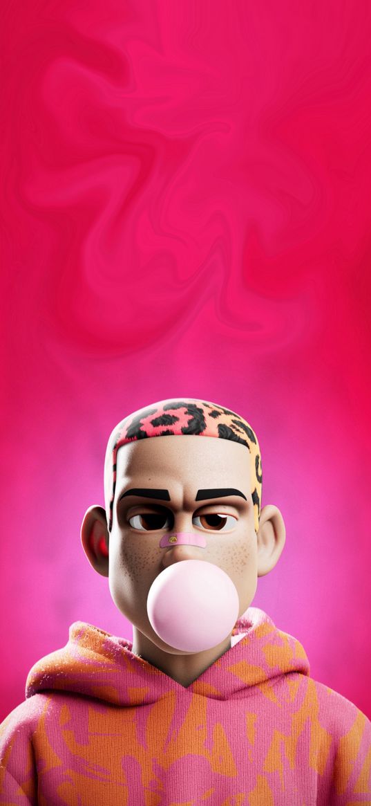 guy, hoodie, hairstyle, bubble gum, digital art