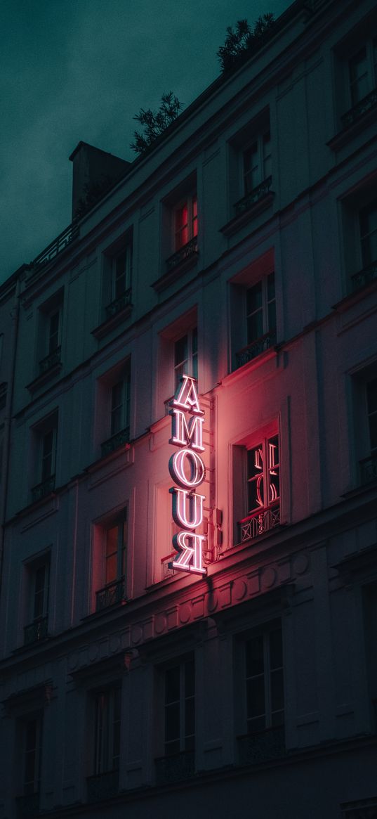 neon, hotel, inscription, amour, night