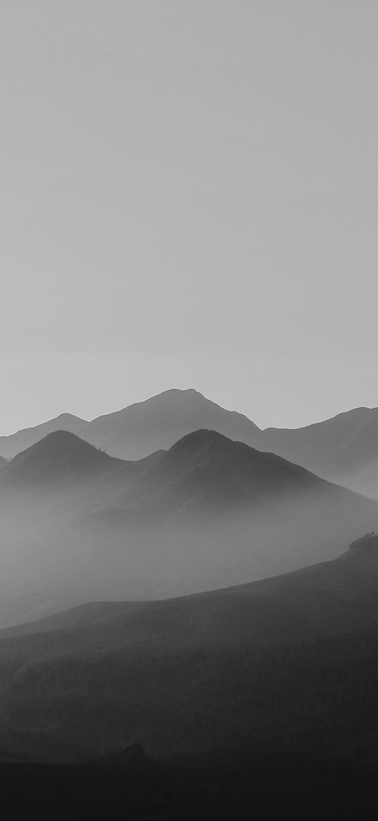 hills, mountains, silhouettes, fog