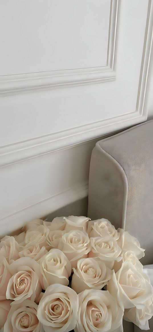 roses, bouquet, flowers, room, white, tender