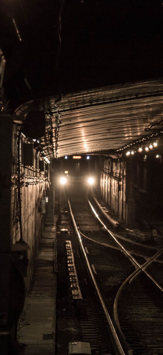 train, lights, light, railroad, dark