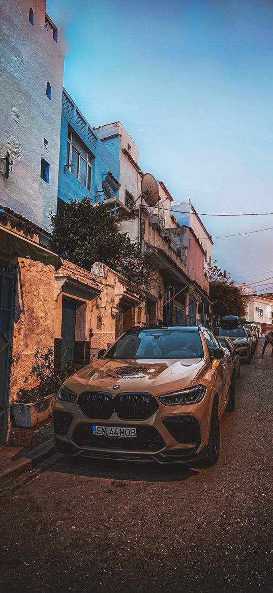 bmw x6, bmw, car, orange, street, evening