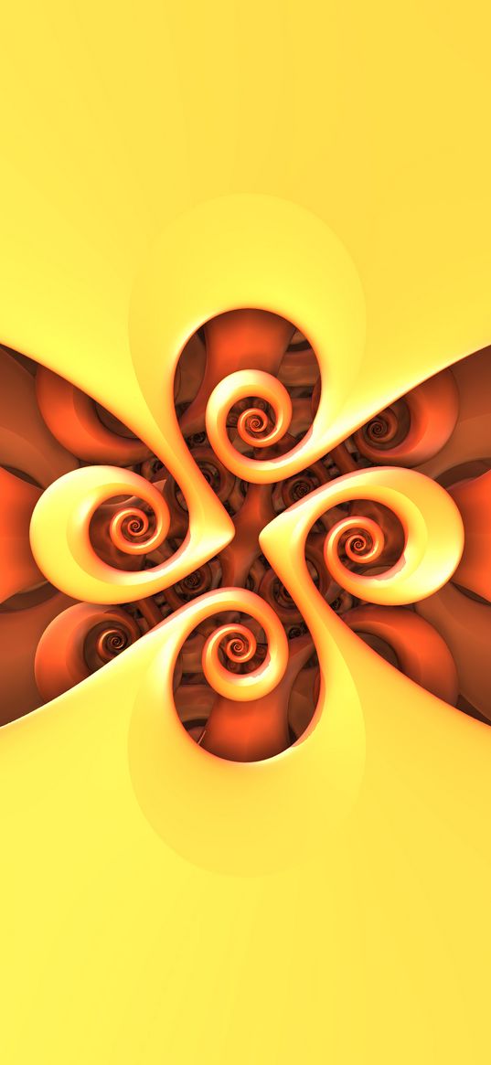 spirals, shapes, abstraction, yellow, red