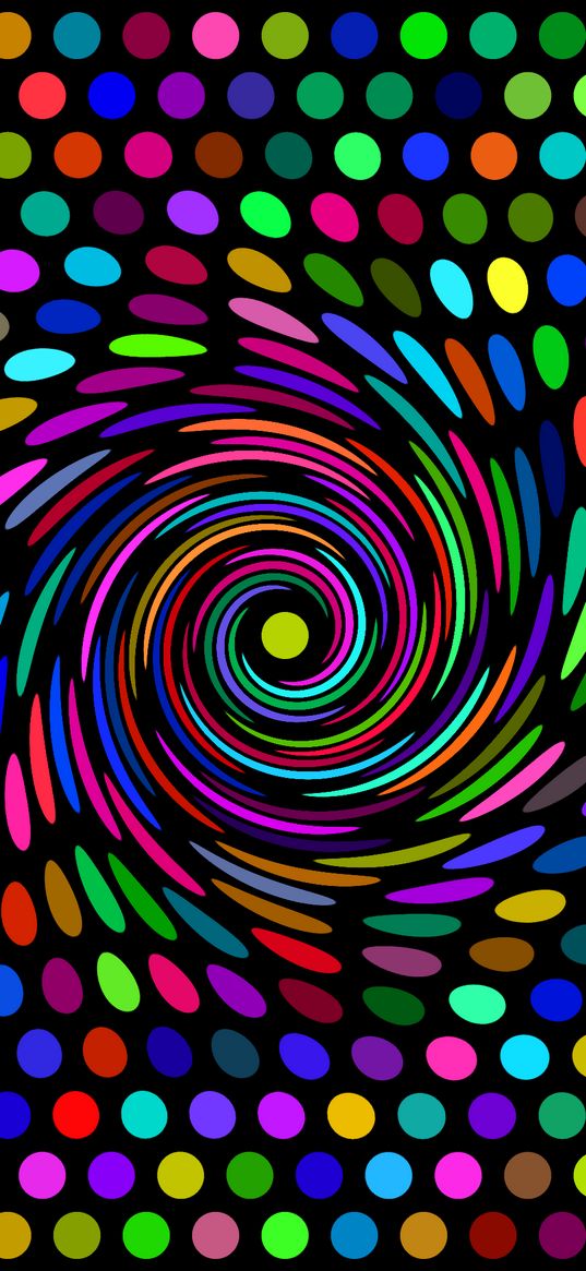 spiral, rainbow, dots, geometry, bright