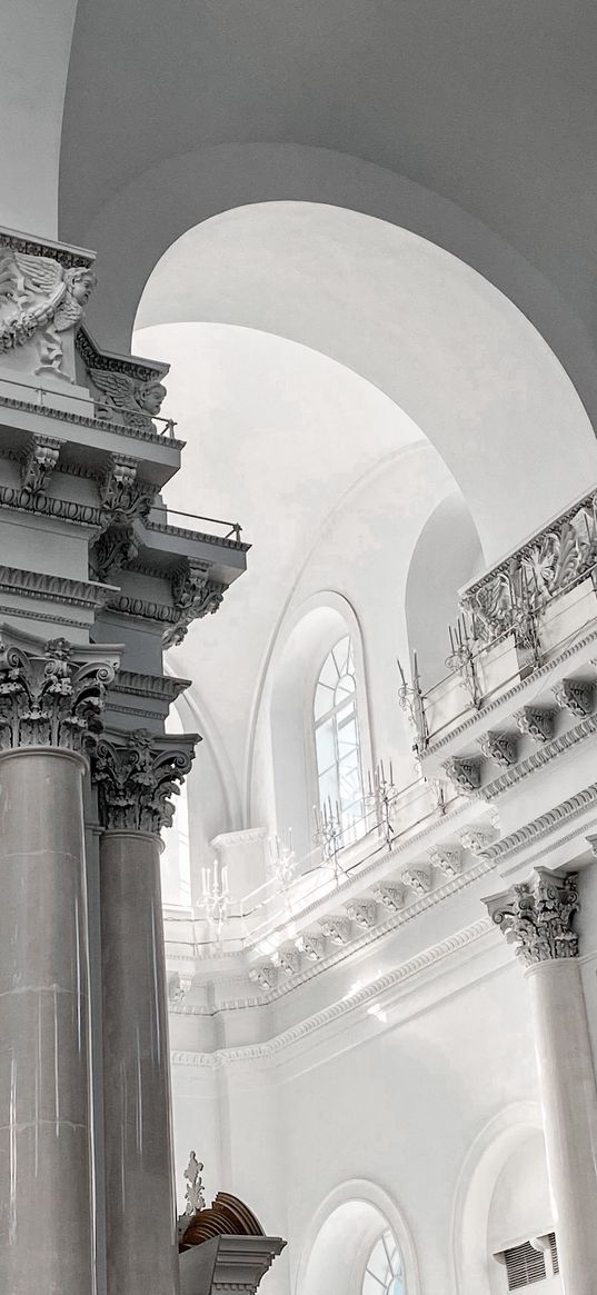 architecture, church, columns, windows, light, aesthetics