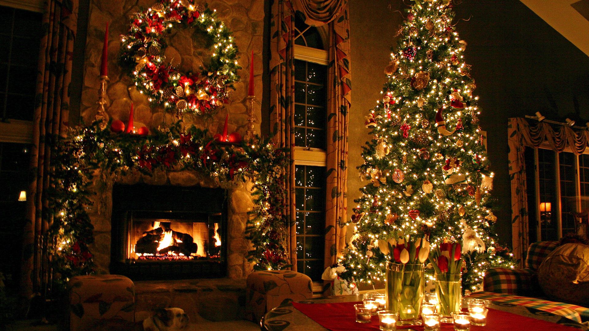 tree, house, new year, celebration