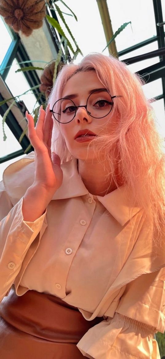 girl, glasses, colored hair, shirt