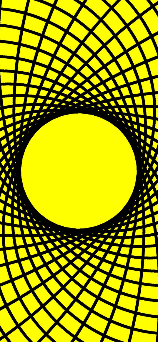 circle, spiral, curves, black, yellow