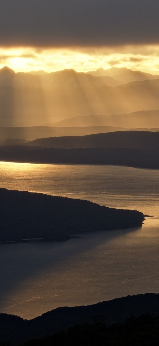 strait, coast, silhouettes, sunlight, dark