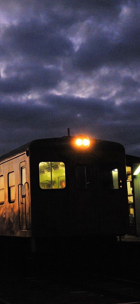 train, night, lights