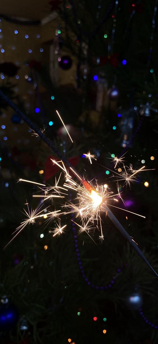 sparkler, new year, aesthetics, christmas tree