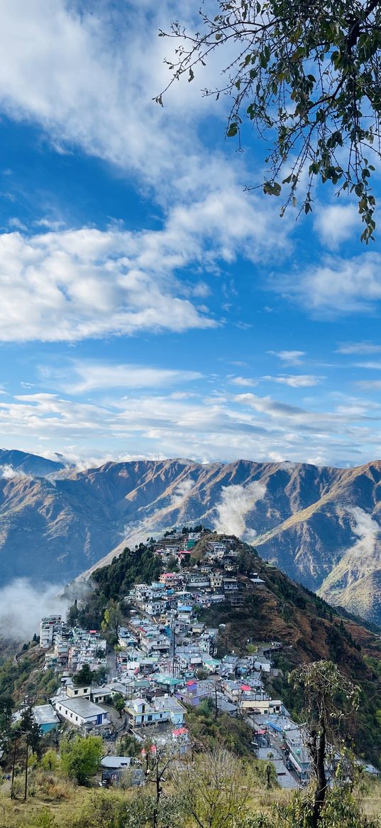 mountains, mussoorie, sky, home, hill, clouds